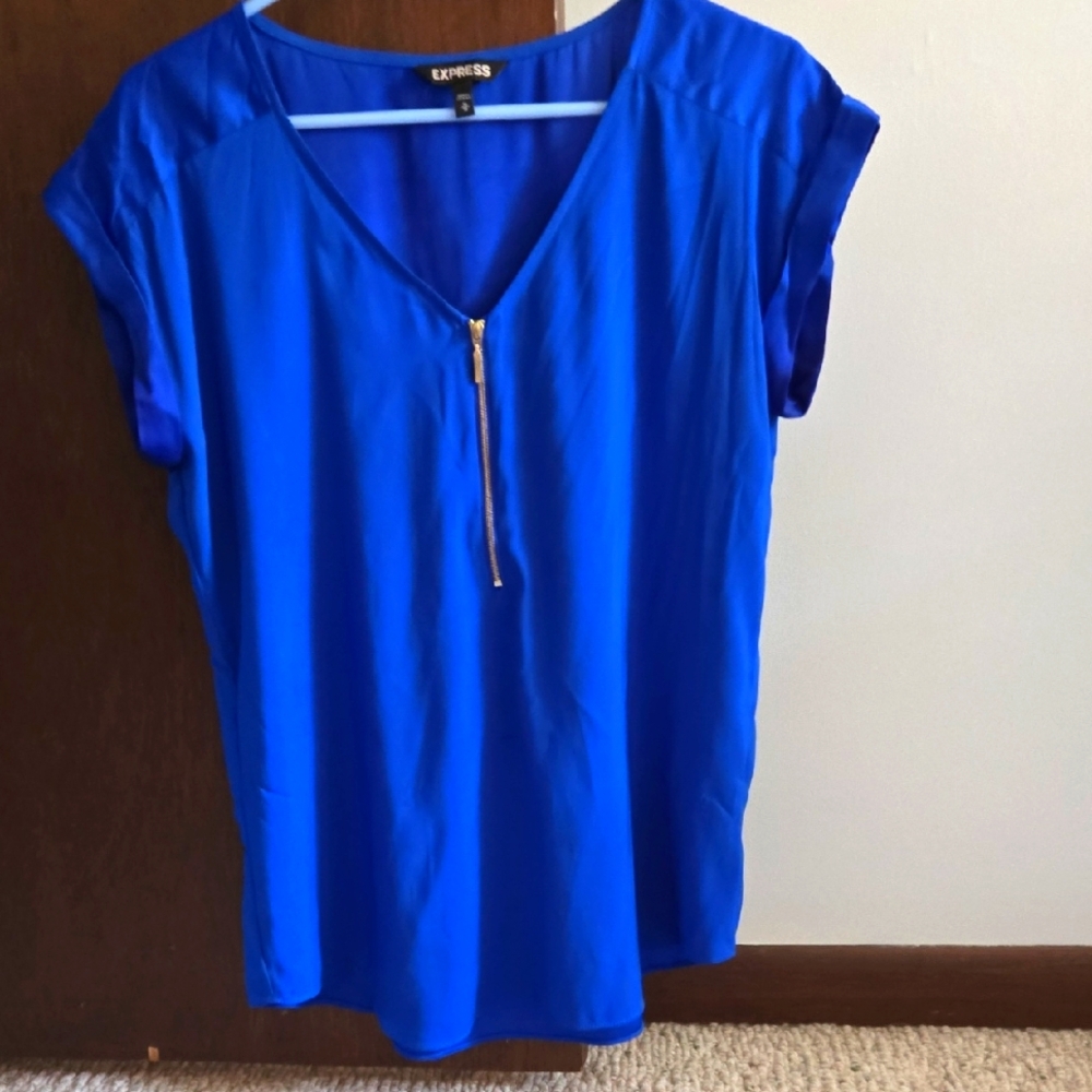 Express Royal Blue Blouse with Zipper Detail